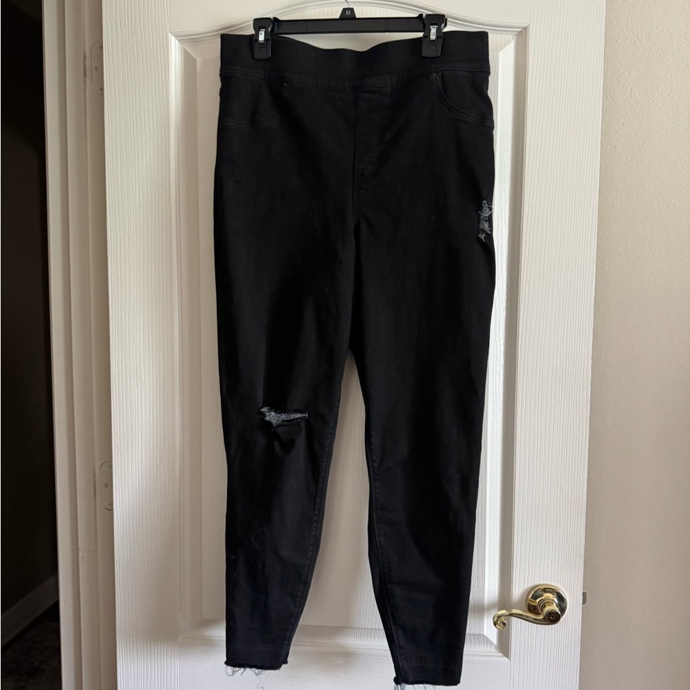 SPANX Black Skinny Jeans with Distressed Details